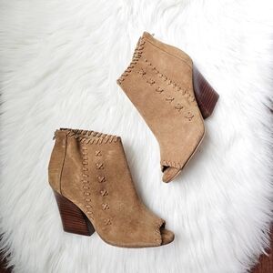 Marc Fisher Boho Suede Peep Toe Ankle Boots Tan Size 7.5M